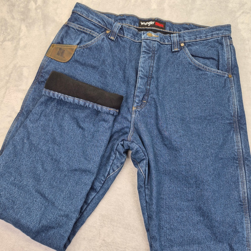 Wrangler 38x34 Flannel Lined Riggs WorkwearJeans Blue Denim Straight Leg Mens